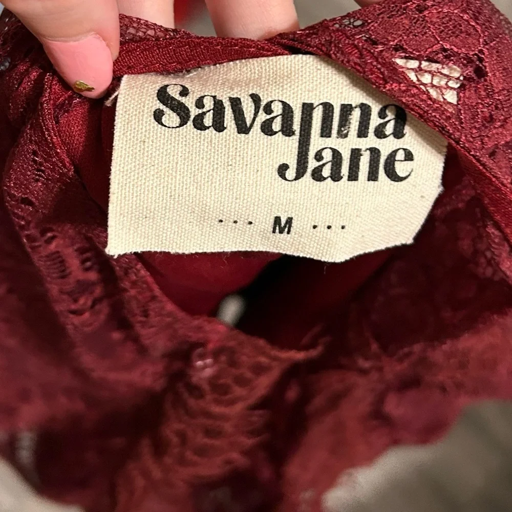 Puff Sleeve Lace Top SML Red Andree Savanna Jane